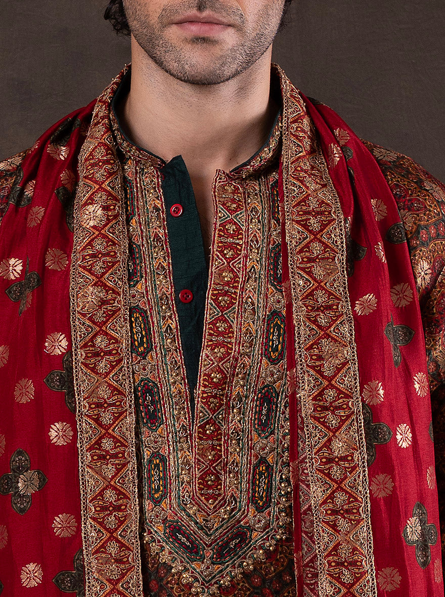 Green & Maroon Printed  Kurta Pajama | TULA