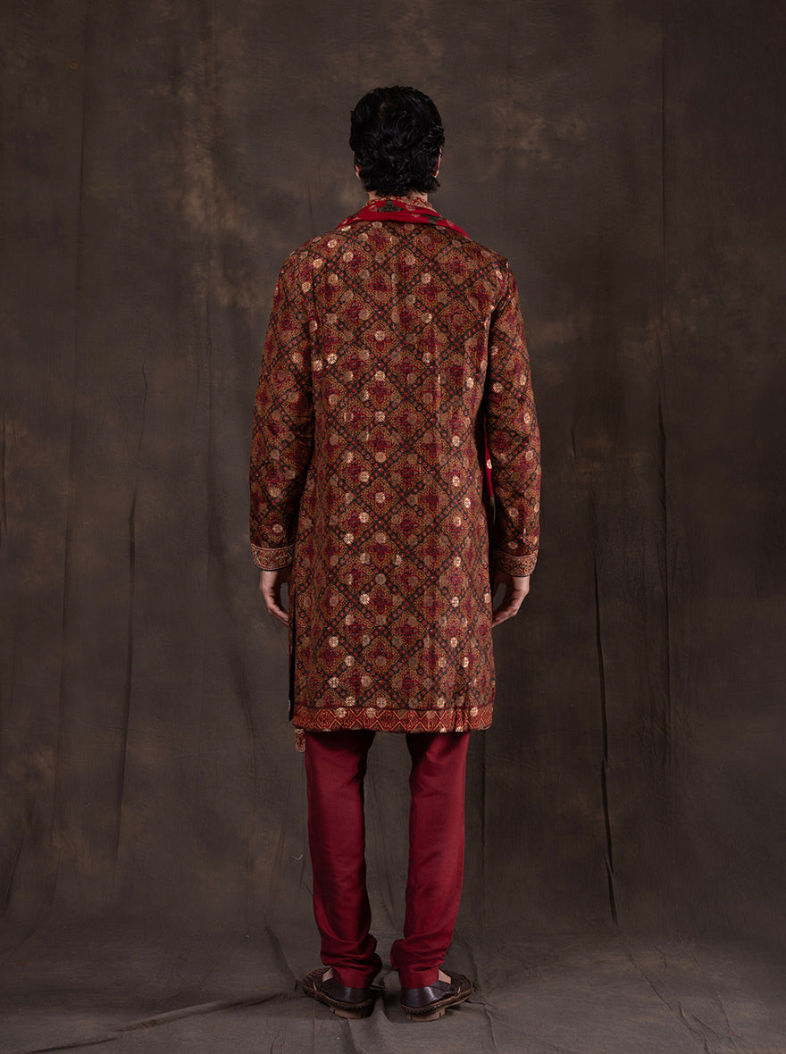 Green & Maroon Printed  Kurta Pajama | TULA