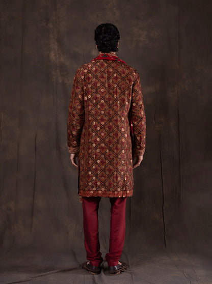 Green & Maroon Printed  Kurta Pajama | TULA