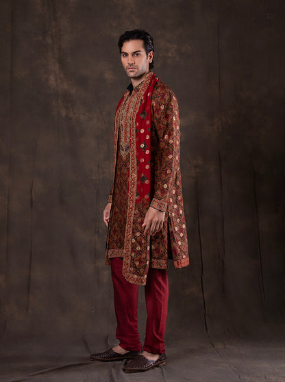 Green & Maroon Printed  Kurta Pajama | TULA