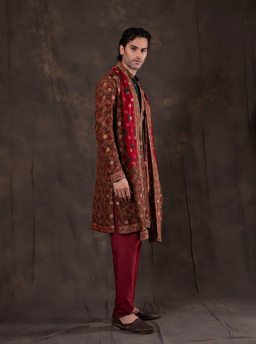 Green & Maroon Printed  Kurta Pajama | TULA