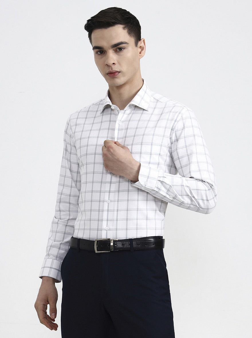 White & Grey Checked Slim Fit Formal Shirt | Metal