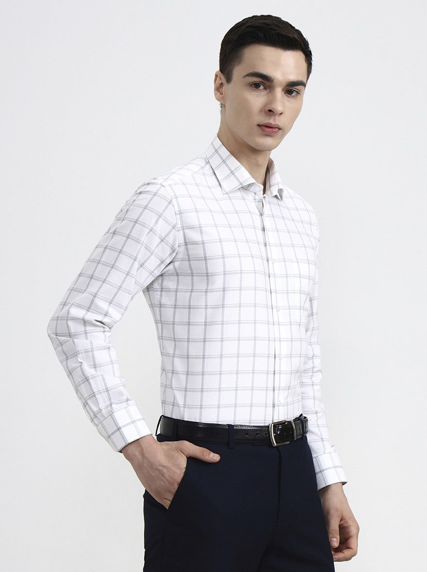 White & Grey Checked Slim Fit Formal Shirt | Metal