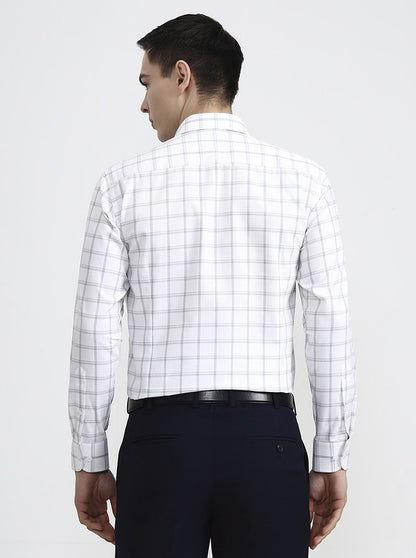 White & Grey Checked Slim Fit Formal Shirt | Metal