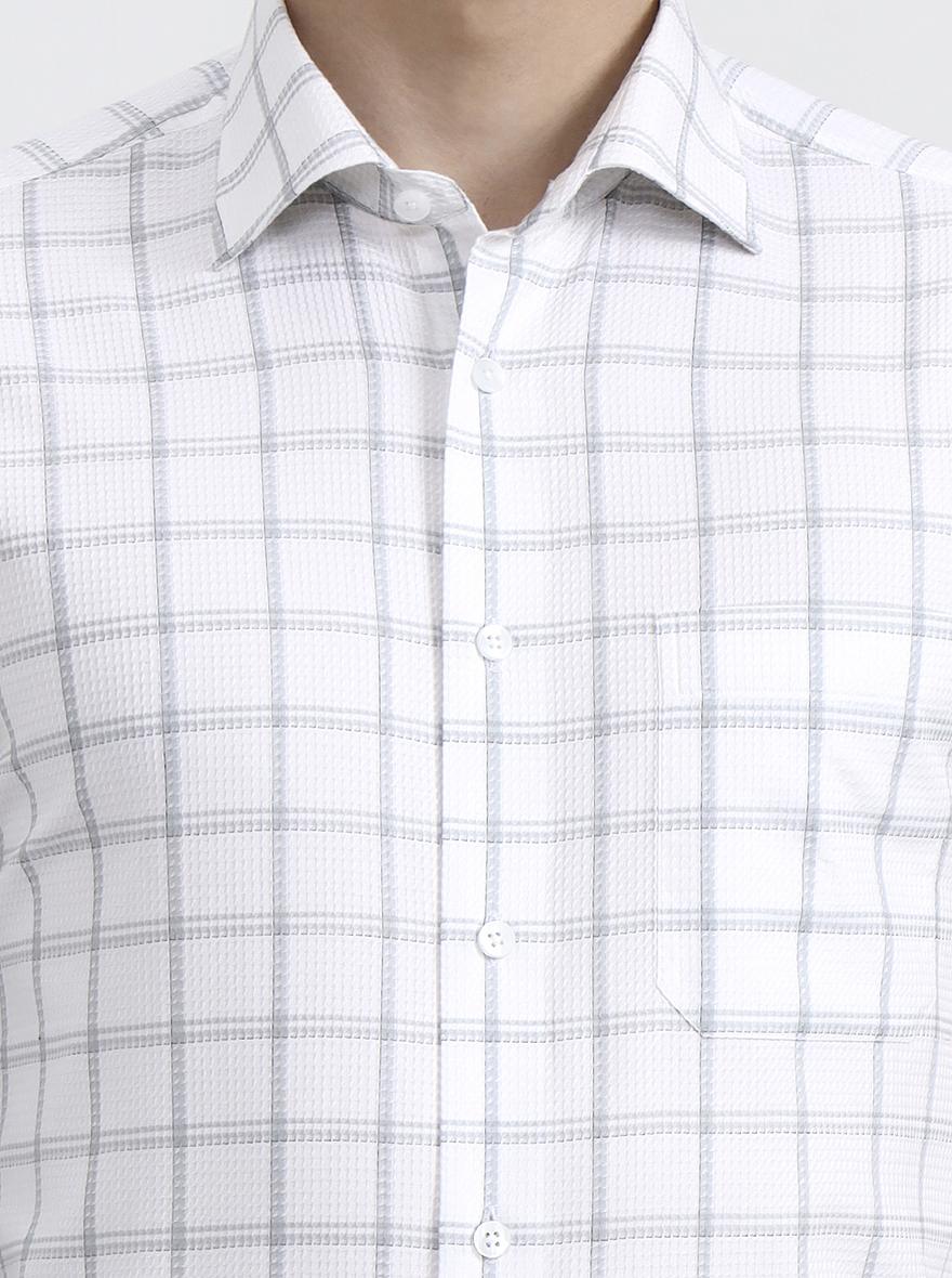 White & Grey Checked Slim Fit Formal Shirt | Metal