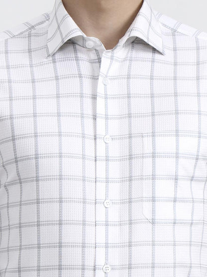 White & Grey Checked Slim Fit Formal Shirt | Metal