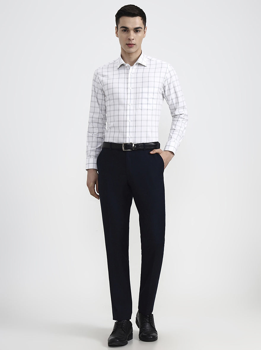 White & Grey Checked Slim Fit Formal Shirt | Metal