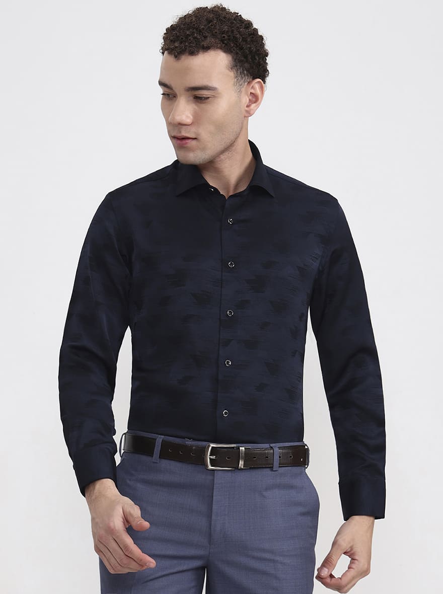 Blue Printed Slim Fit Formal Shirt | JadeBlue Super Luxe