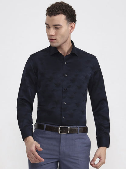 Blue Printed Slim Fit Formal Shirt | JadeBlue Super Luxe