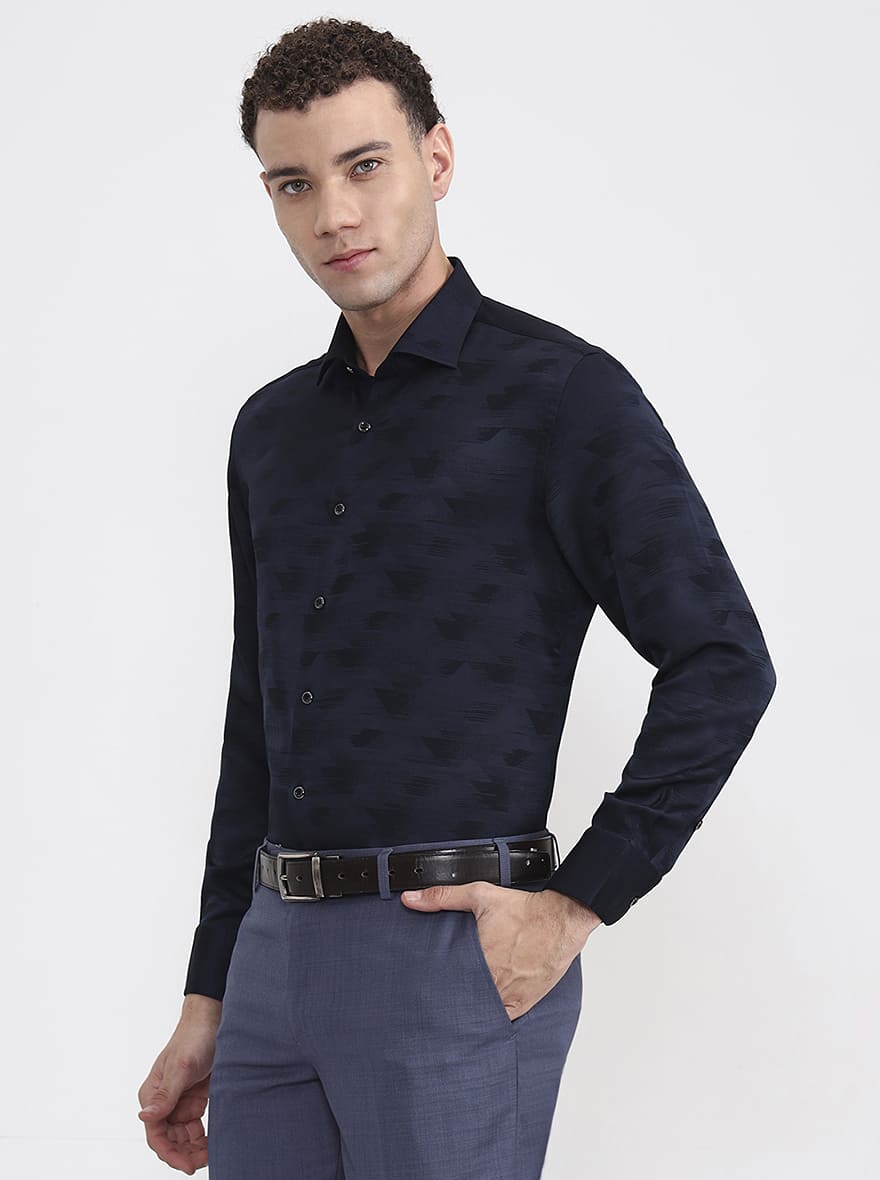 Blue Printed Slim Fit Formal Shirt | JadeBlue Super Luxe