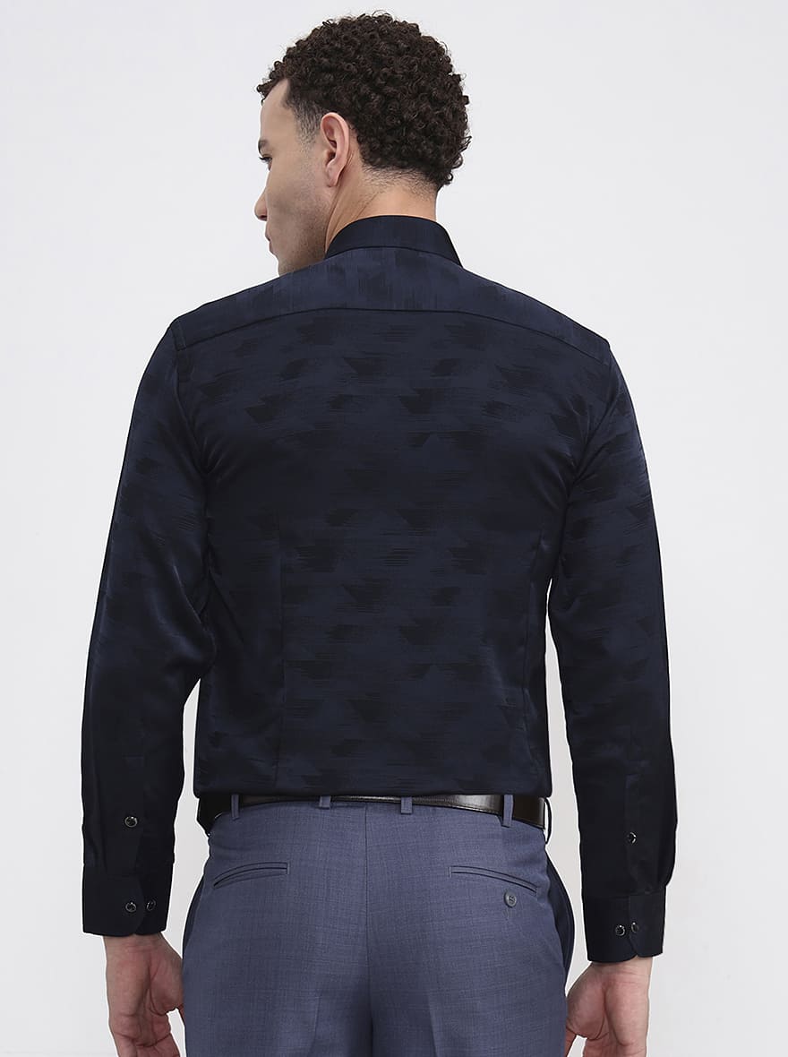 Blue Printed Slim Fit Formal Shirt | JadeBlue Super Luxe