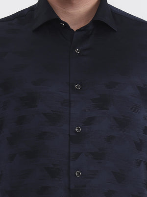 Blue Printed Slim Fit Formal Shirt | JadeBlue Super Luxe