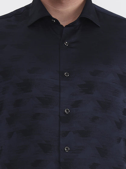 Blue Printed Slim Fit Formal Shirt | JadeBlue Super Luxe