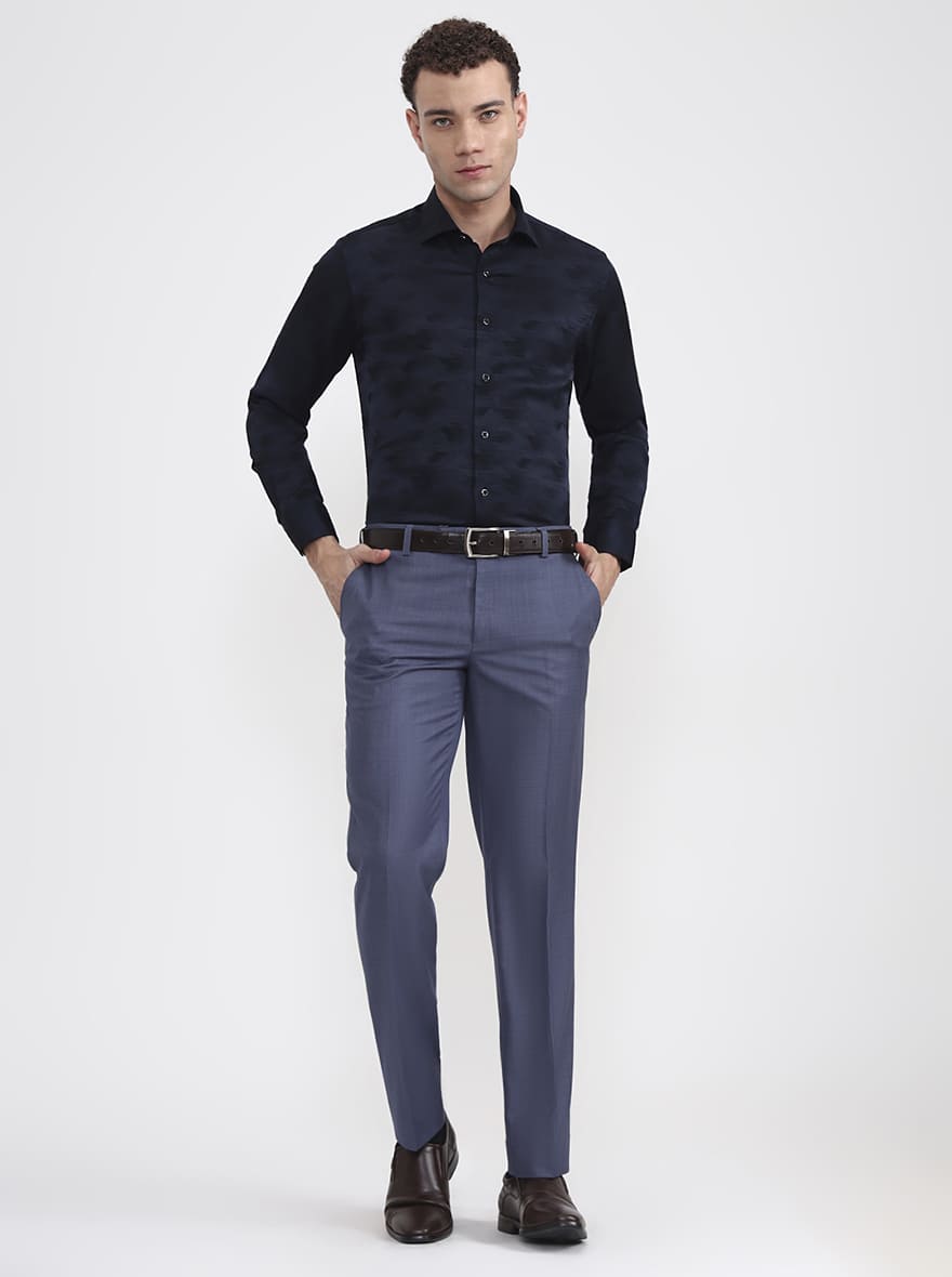 Blue Printed Slim Fit Formal Shirt | JadeBlue Super Luxe