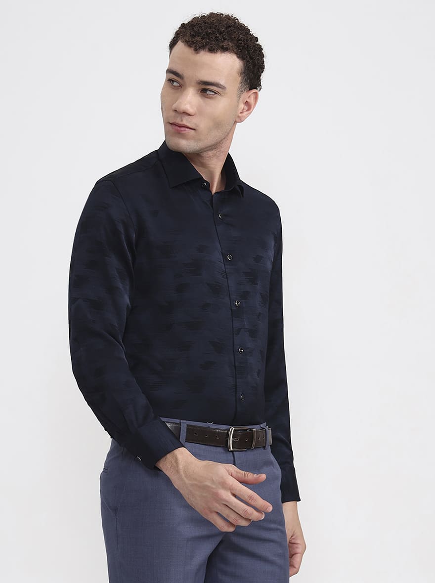 Blue Printed Slim Fit Formal Shirt | JadeBlue Super Luxe