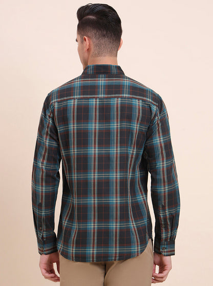 Green Checked Slim Fit Casual Shirt | Greenfibre
