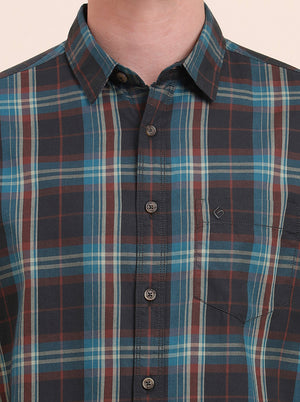 Green Checked Slim Fit Casual Shirt | Greenfibre