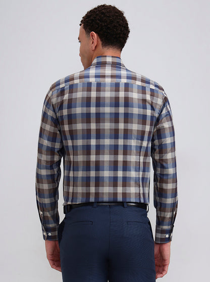 Brown & Blue Checked Slim Fit Formal Shirt | Metal