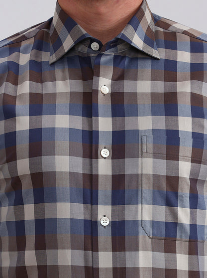 Brown & Blue Checked Slim Fit Formal Shirt | Metal