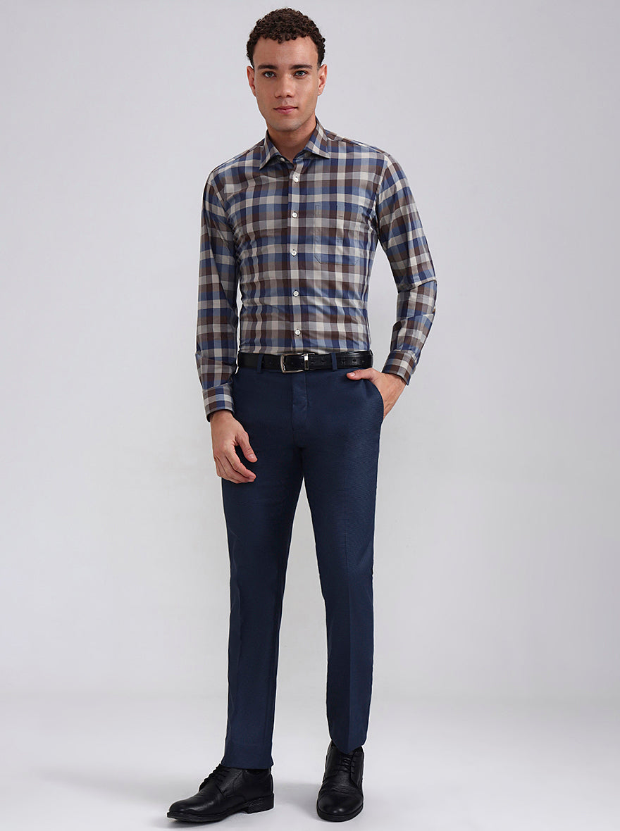 Brown & Blue Checked Slim Fit Formal Shirt | Metal
