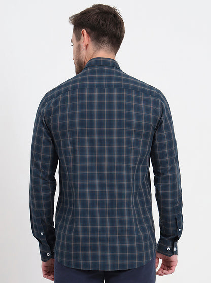 Green Checked Regular Fit Semi Casual Shirt | JadeBlue