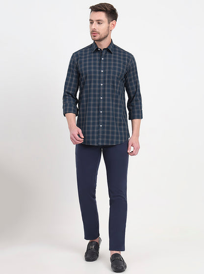 Green Checked Regular Fit Semi Casual Shirt | JadeBlue