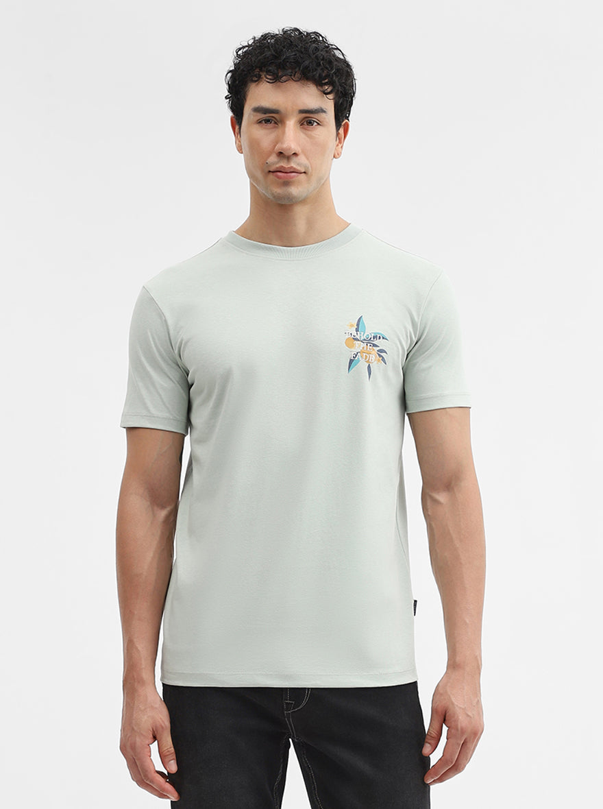 Light Grey Printed Slim Fit T-Shirt | JadeBlue