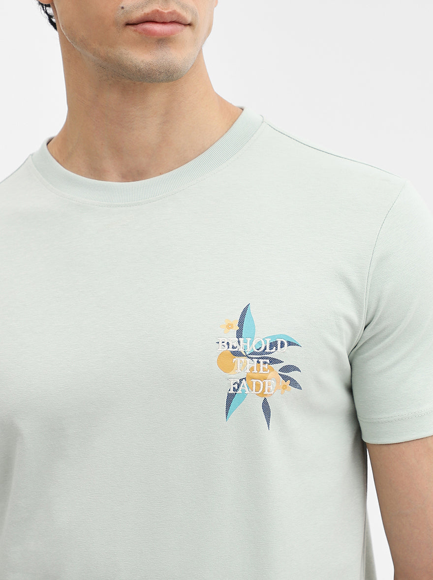 Light Grey Printed Slim Fit T-Shirt | JadeBlue