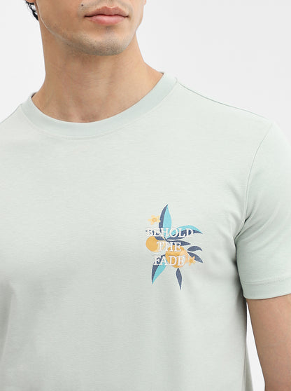 Light Grey Printed Slim Fit T-Shirt | JadeBlue