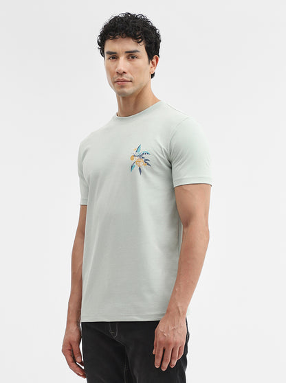 Light Grey Printed Slim Fit T-Shirt | JadeBlue