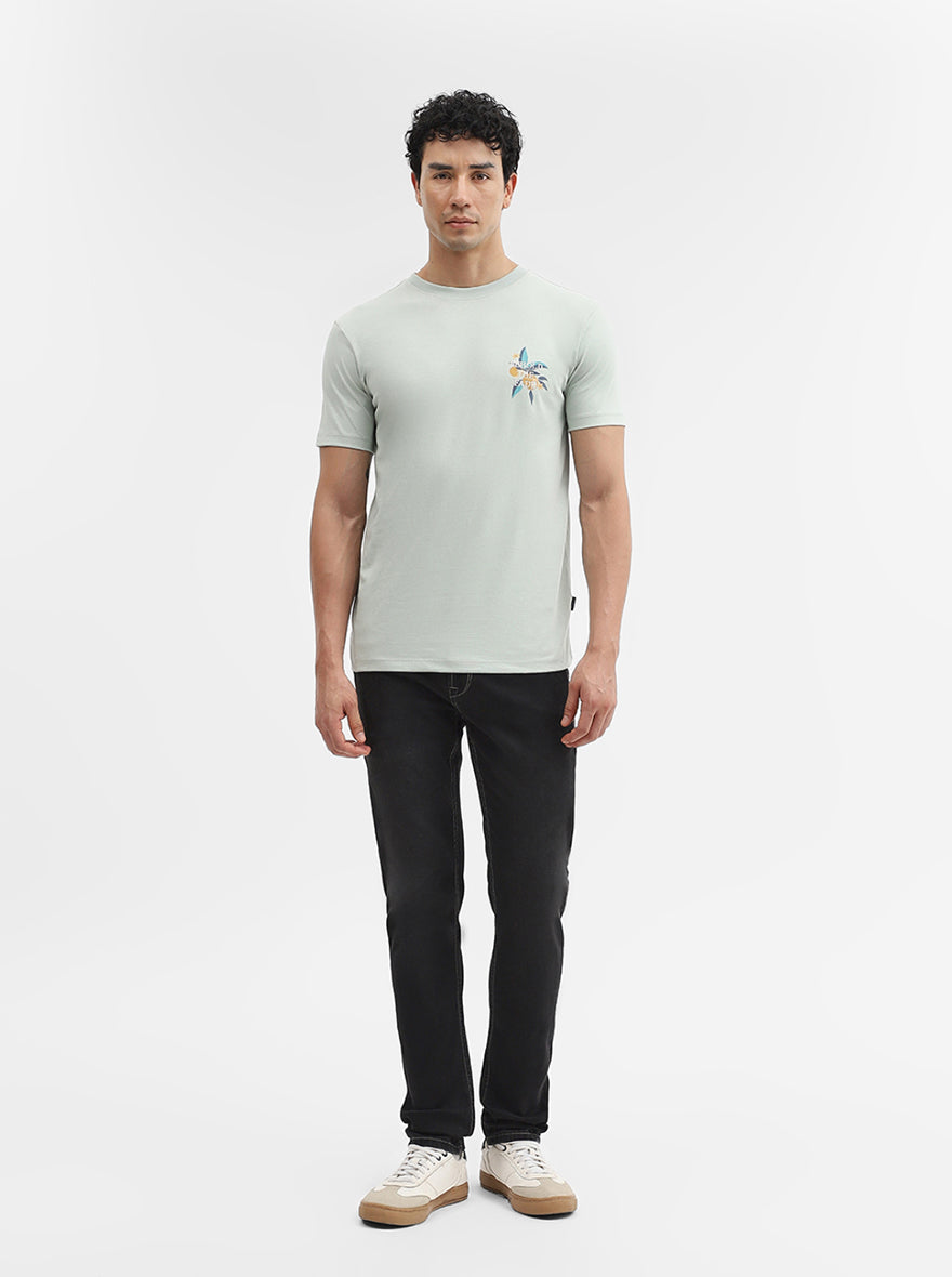 Light Grey Printed Slim Fit T-Shirt | JadeBlue