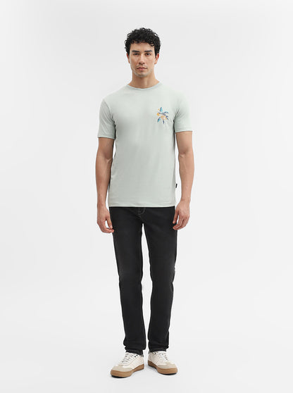 Light Grey Printed Slim Fit T-Shirt | JadeBlue