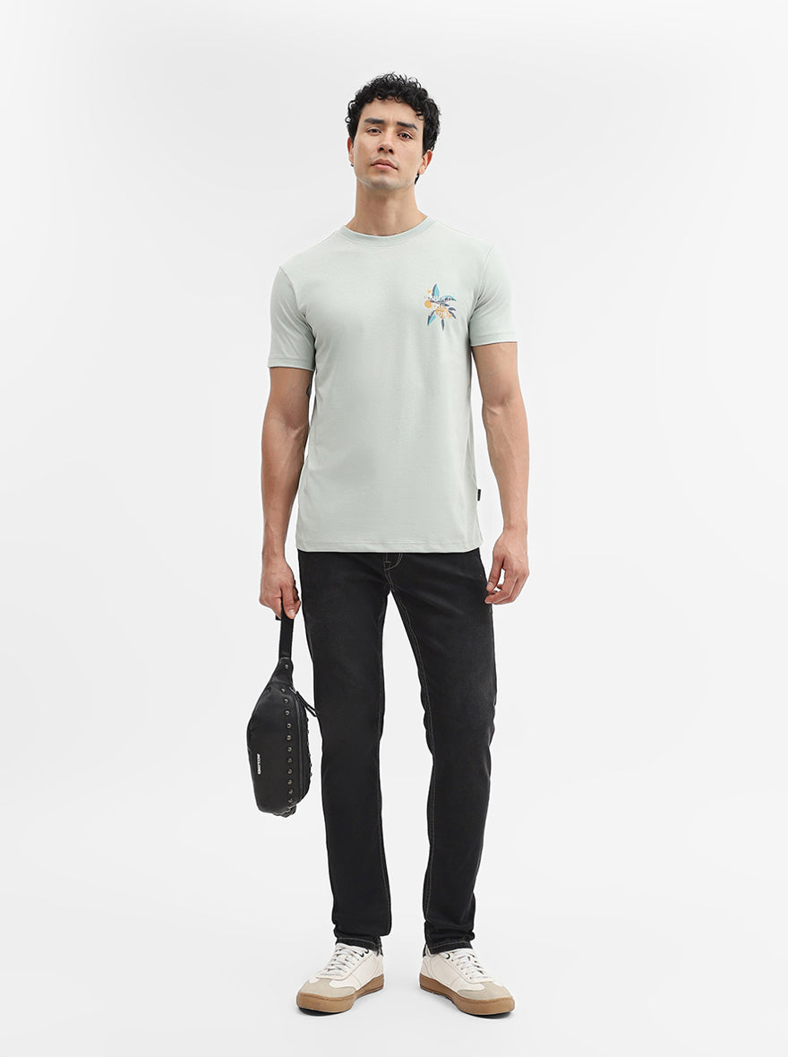 Light Grey Printed Slim Fit T-Shirt | JadeBlue