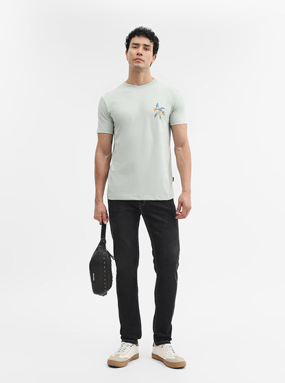 Light Grey Printed Slim Fit T-Shirt | JadeBlue