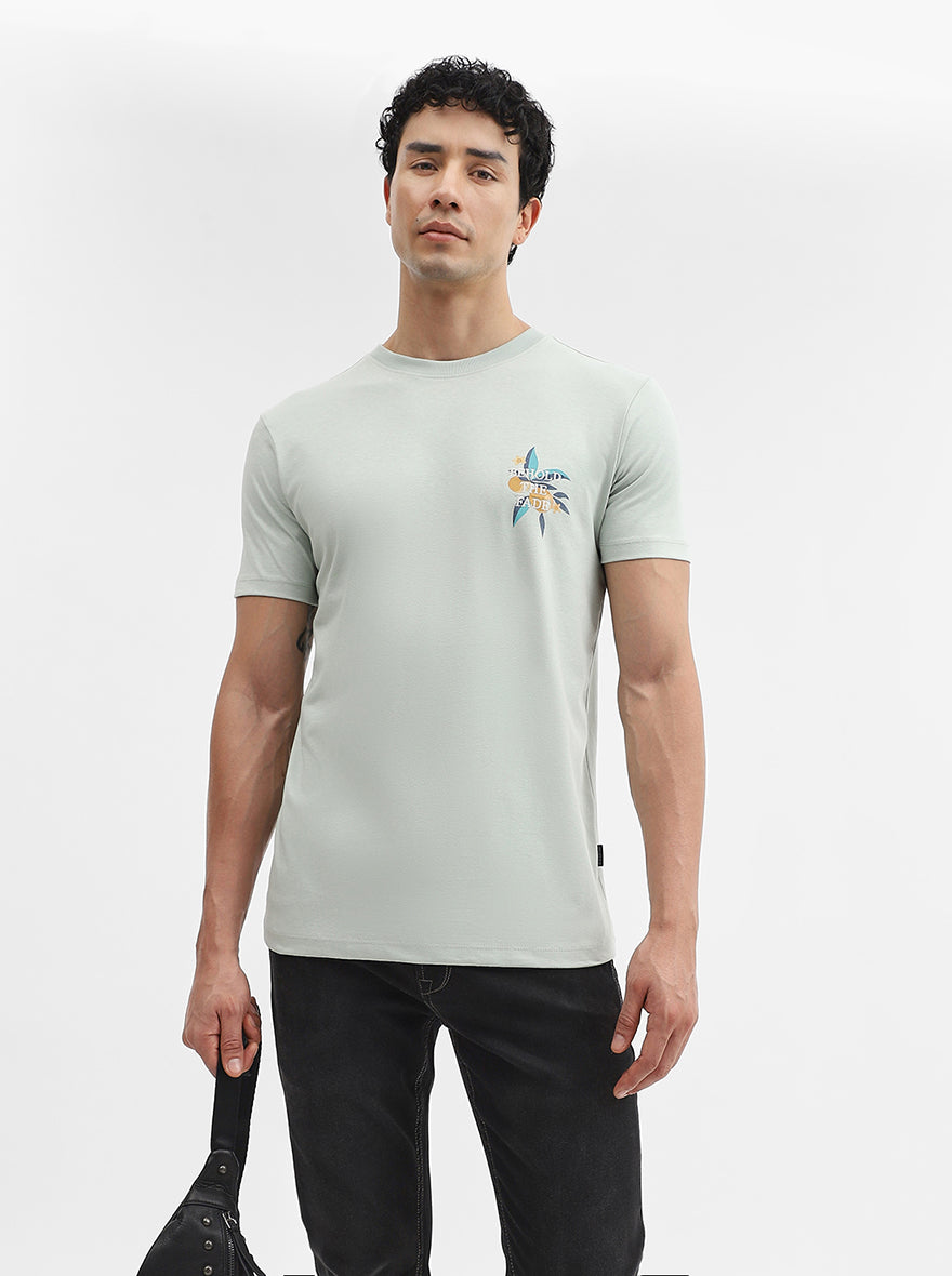 Light Grey Printed Slim Fit T-Shirt | JadeBlue