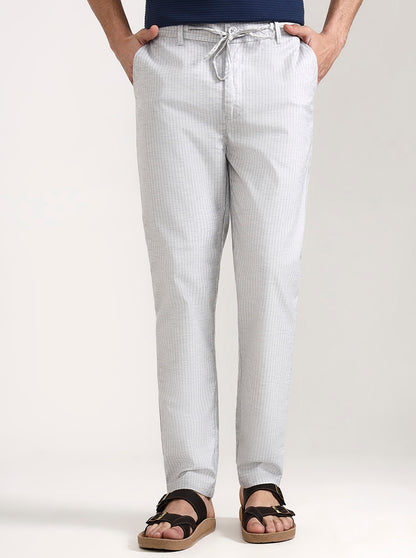 Light Grey Striped Slim Fit Track Pant | JadeBlue
