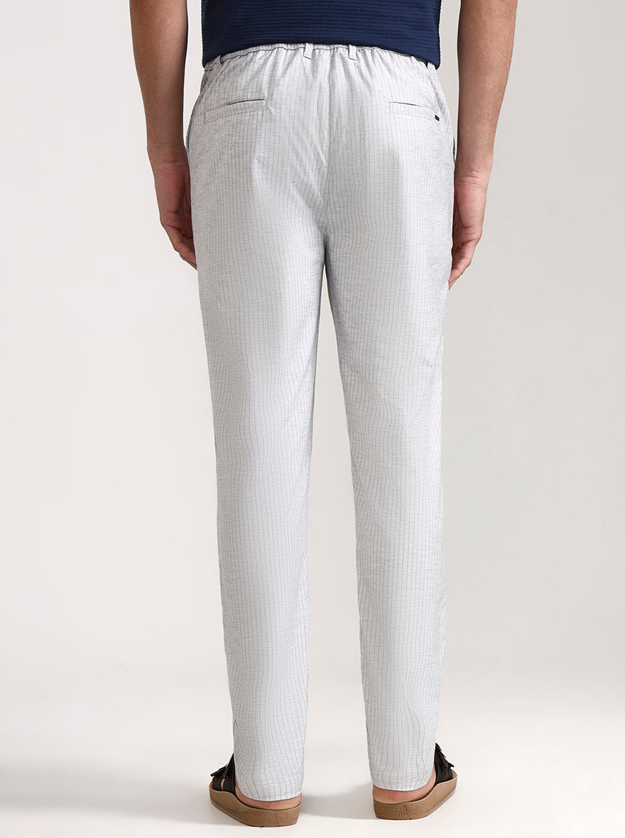 Light Grey Striped Slim Fit Track Pant | JadeBlue