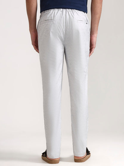 Light Grey Striped Slim Fit Track Pant | JadeBlue
