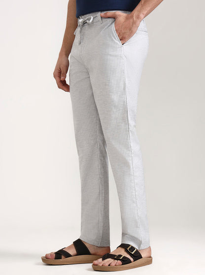 Light Grey Striped Slim Fit Track Pant | JadeBlue