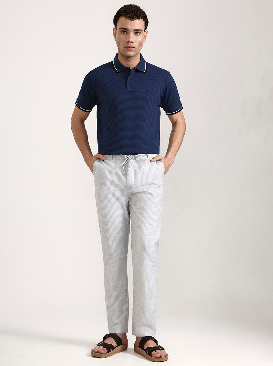Light Grey Striped Slim Fit Track Pant | JadeBlue