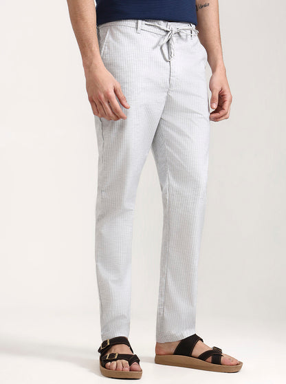 Light Grey Striped Slim Fit Track Pant | JadeBlue