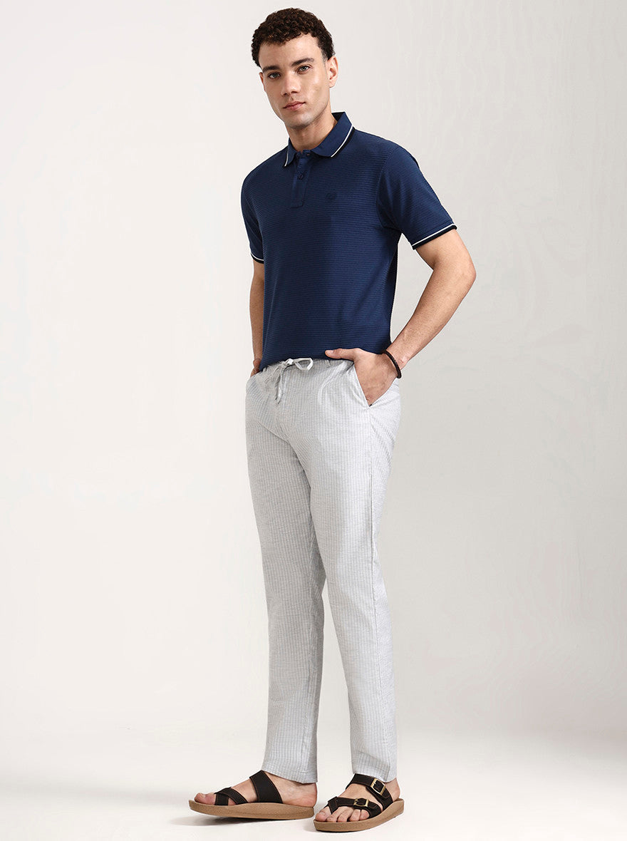 Light Grey Striped Slim Fit Track Pant | JadeBlue
