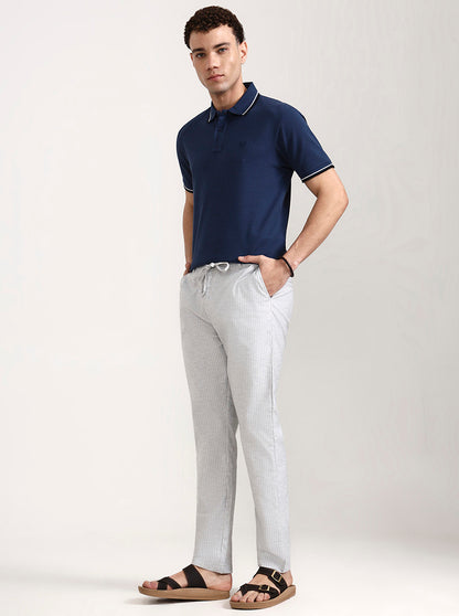 Light Grey Striped Slim Fit Track Pant | JadeBlue