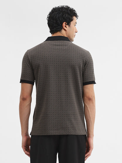 Brown Printed Slim Fit Polo T-Shirt | JadeBlue