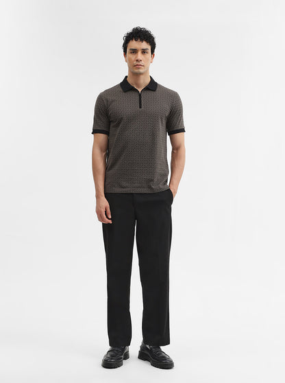 Brown Printed Slim Fit Polo T-Shirt | JadeBlue