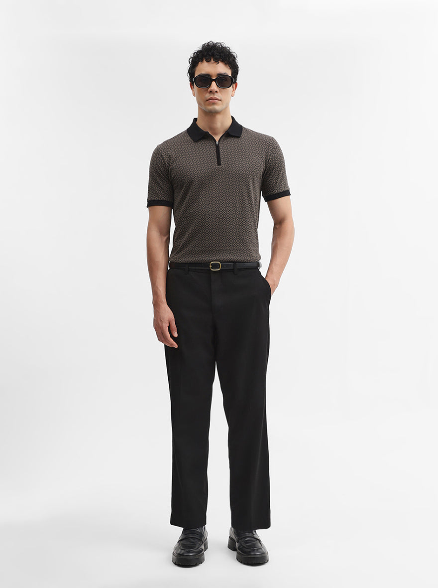 Brown Printed Slim Fit Polo T-Shirt | JadeBlue