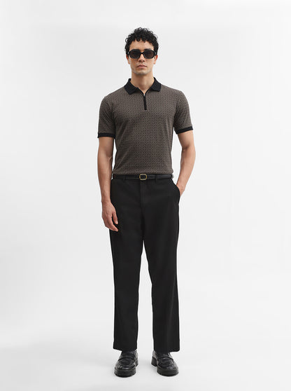 Brown Printed Slim Fit Polo T-Shirt | JadeBlue