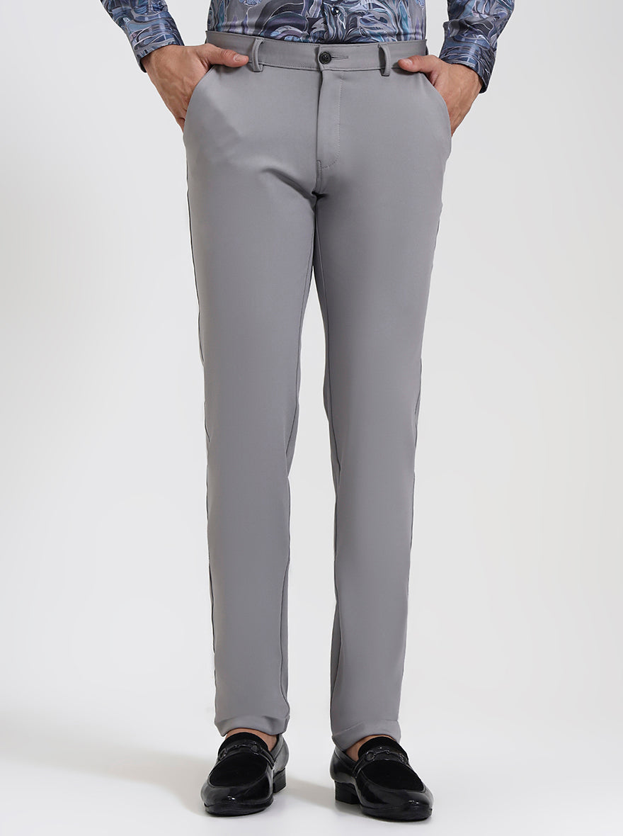 Light Grey Solid Slim Fit Club Wear Trouser | Wyre