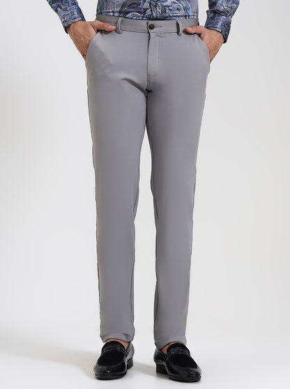 Light Grey Solid Slim Fit Club Wear Trouser | Wyre