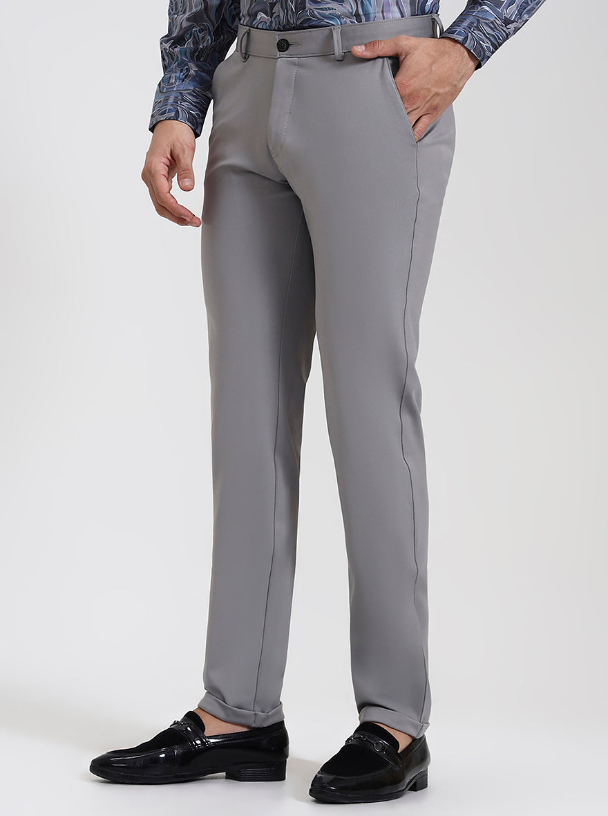 Light Grey Solid Slim Fit Club Wear Trouser | Wyre